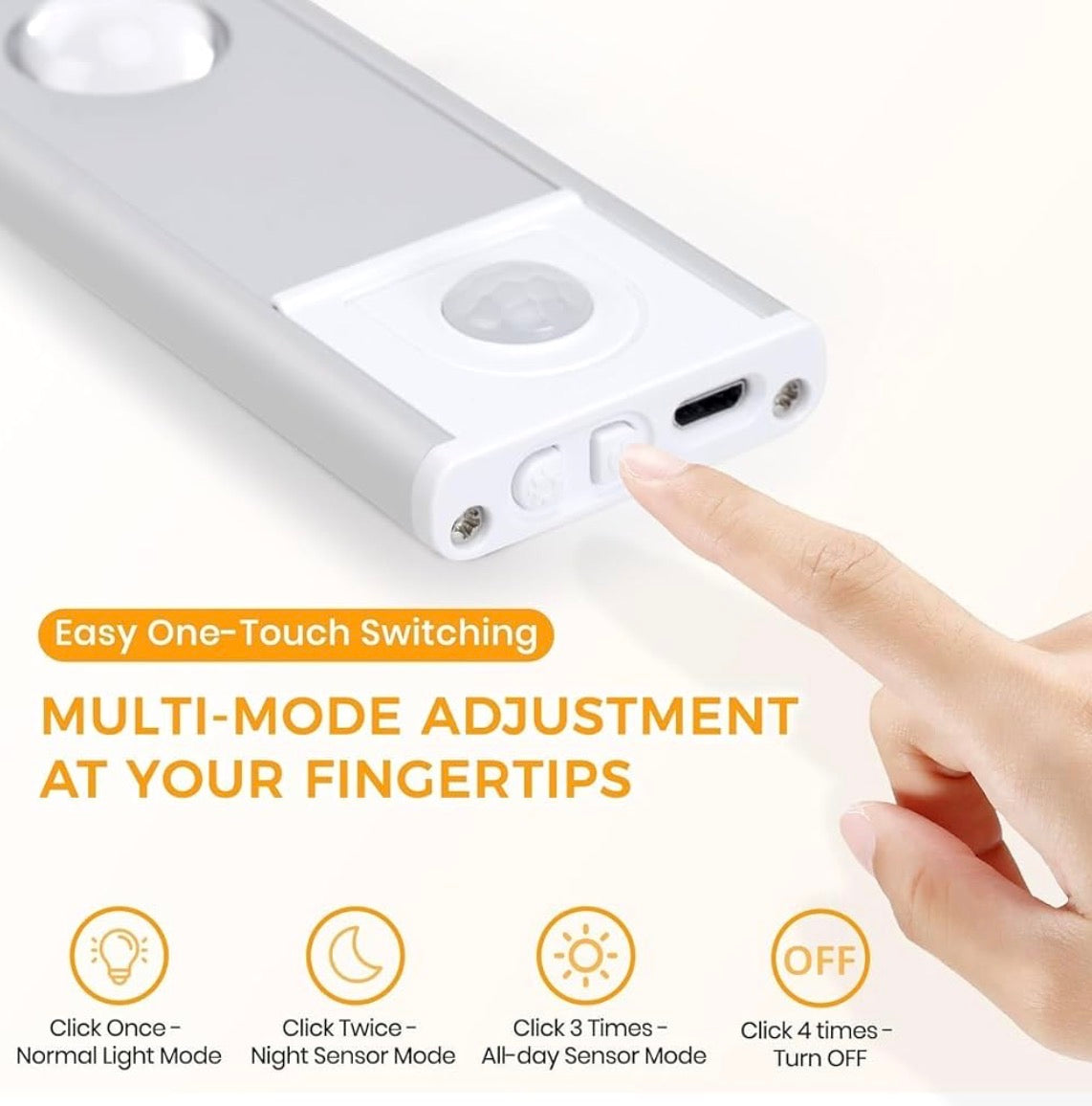 Motion Sensor Under Cabinet LED Light, USB Rechargeable, Stepless Dimmable, 3 Color Temperatures (3000K/4000K/6000K), 400mAh Battery, Dimmable Closet Lamp, Wireless Stick-On for Wardrobe