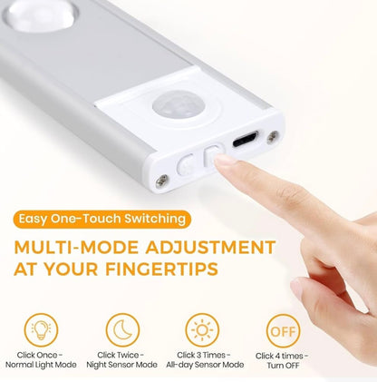 Motion Sensor Under Cabinet LED Light, USB Rechargeable, Stepless Dimmable, 3 Color Temperatures (3000K/4000K/6000K), 400mAh Battery, Dimmable Closet Lamp, Wireless Stick-On for Wardrobe