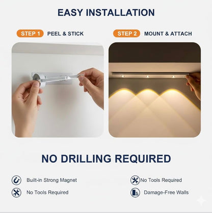 Motion Sensor Under Cabinet LED Light, USB Rechargeable, Stepless Dimmable, 3 Color Temperatures (3000K/4000K/6000K), 400mAh Battery, Dimmable Closet Lamp, Wireless Stick-On for Wardrobe